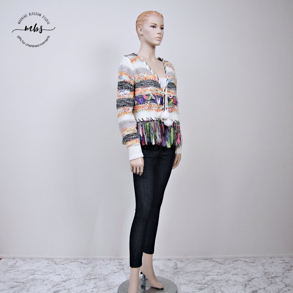 Kamana Knit Tassel Fringe Boho Crochet Cardigan Lagenlook Multicolor Women L